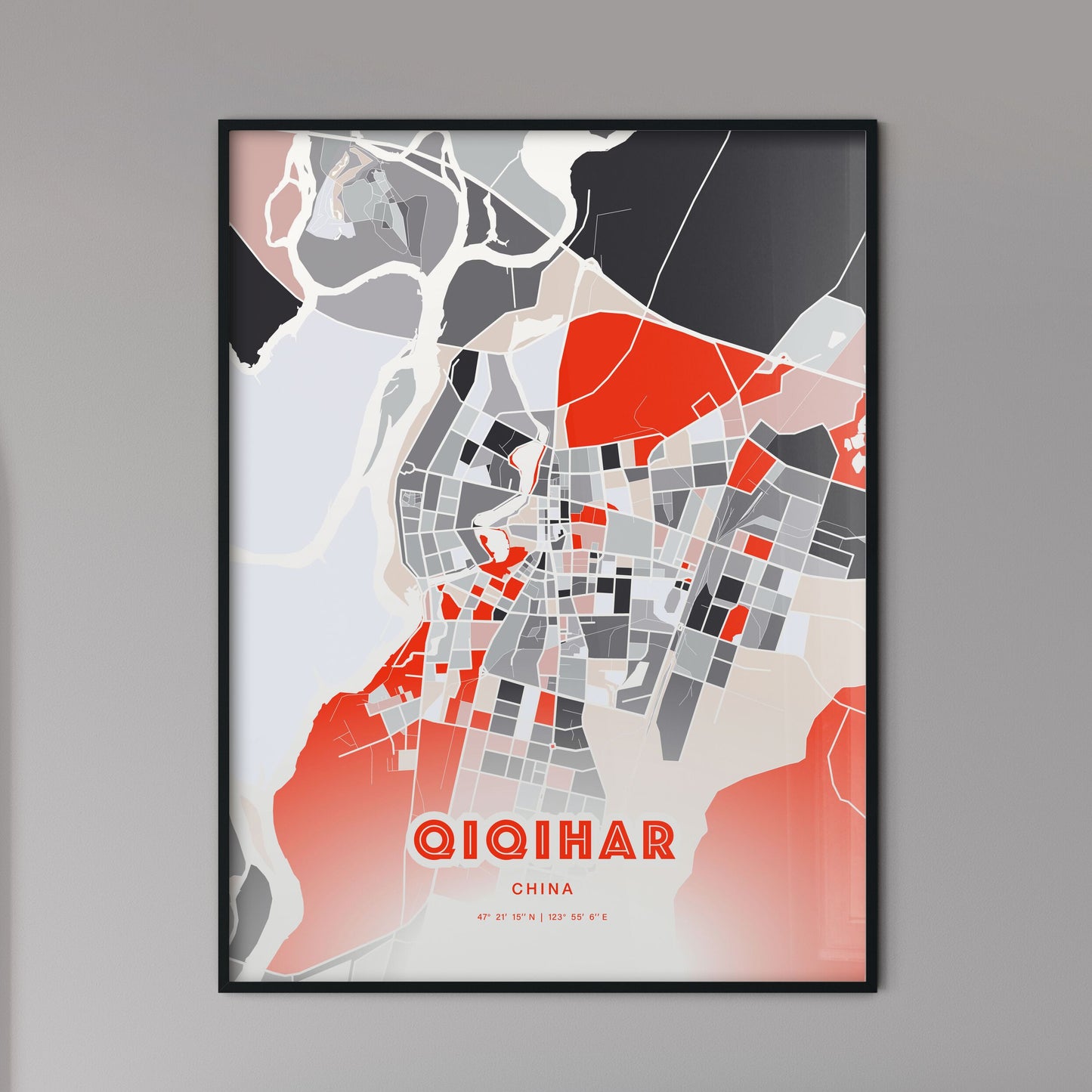 Colorful QIQIHAR CHINA Fine Art Map Modern