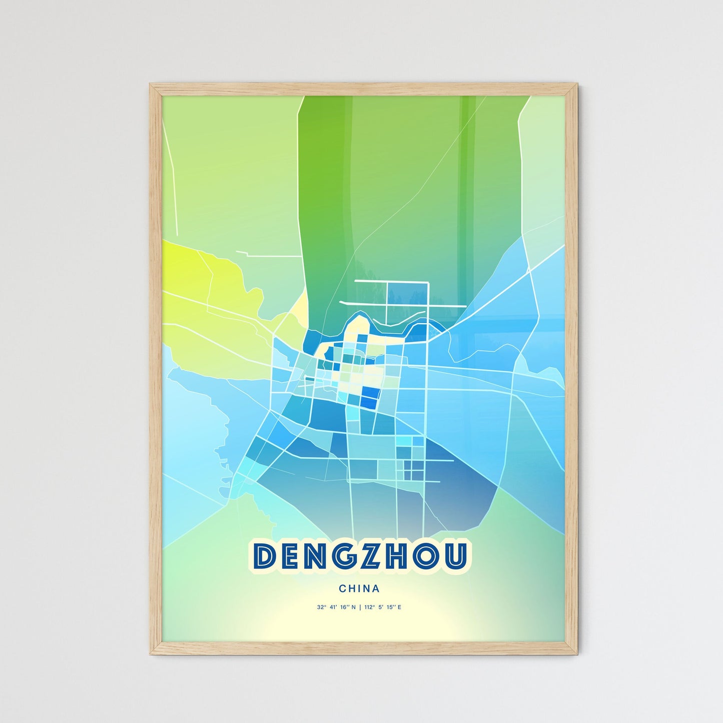 Colorful DENGZHOU CHINA Fine Art Map Cool Blue