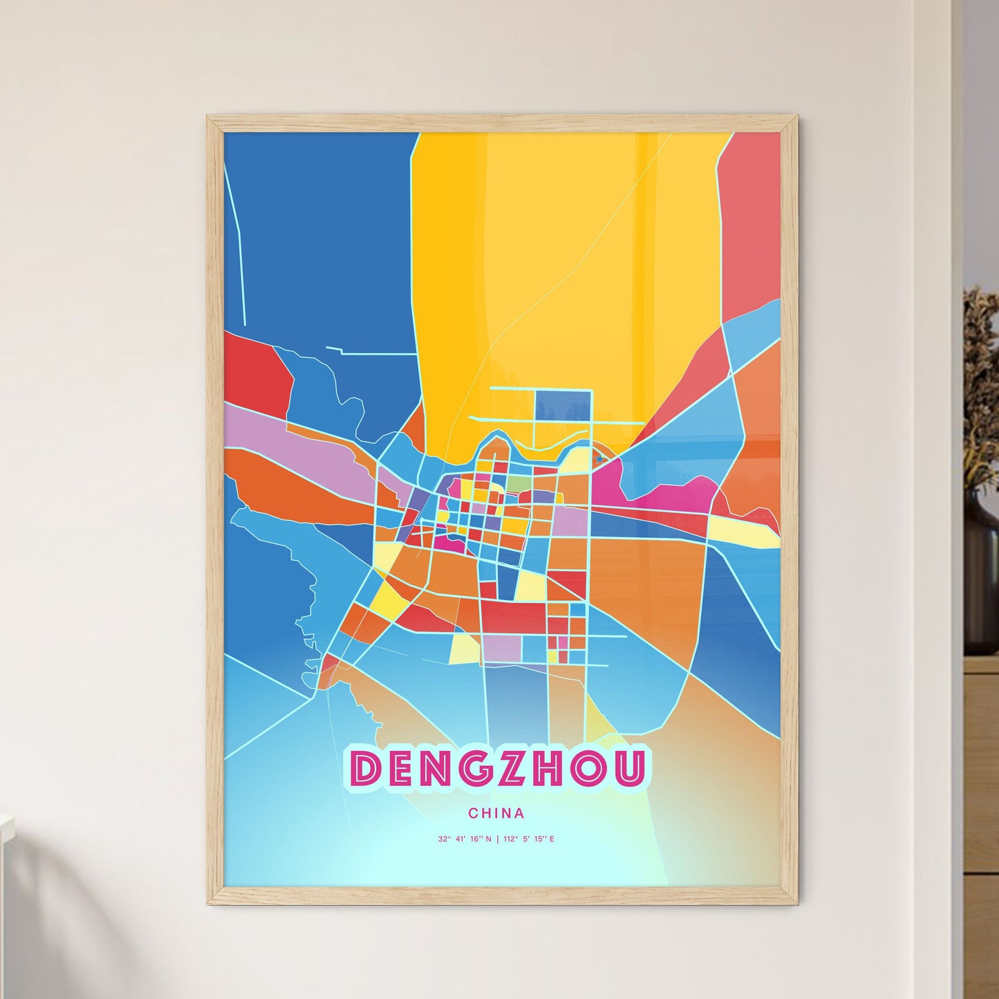 Colorful DENGZHOU CHINA Fine Art Map Crazy Colors