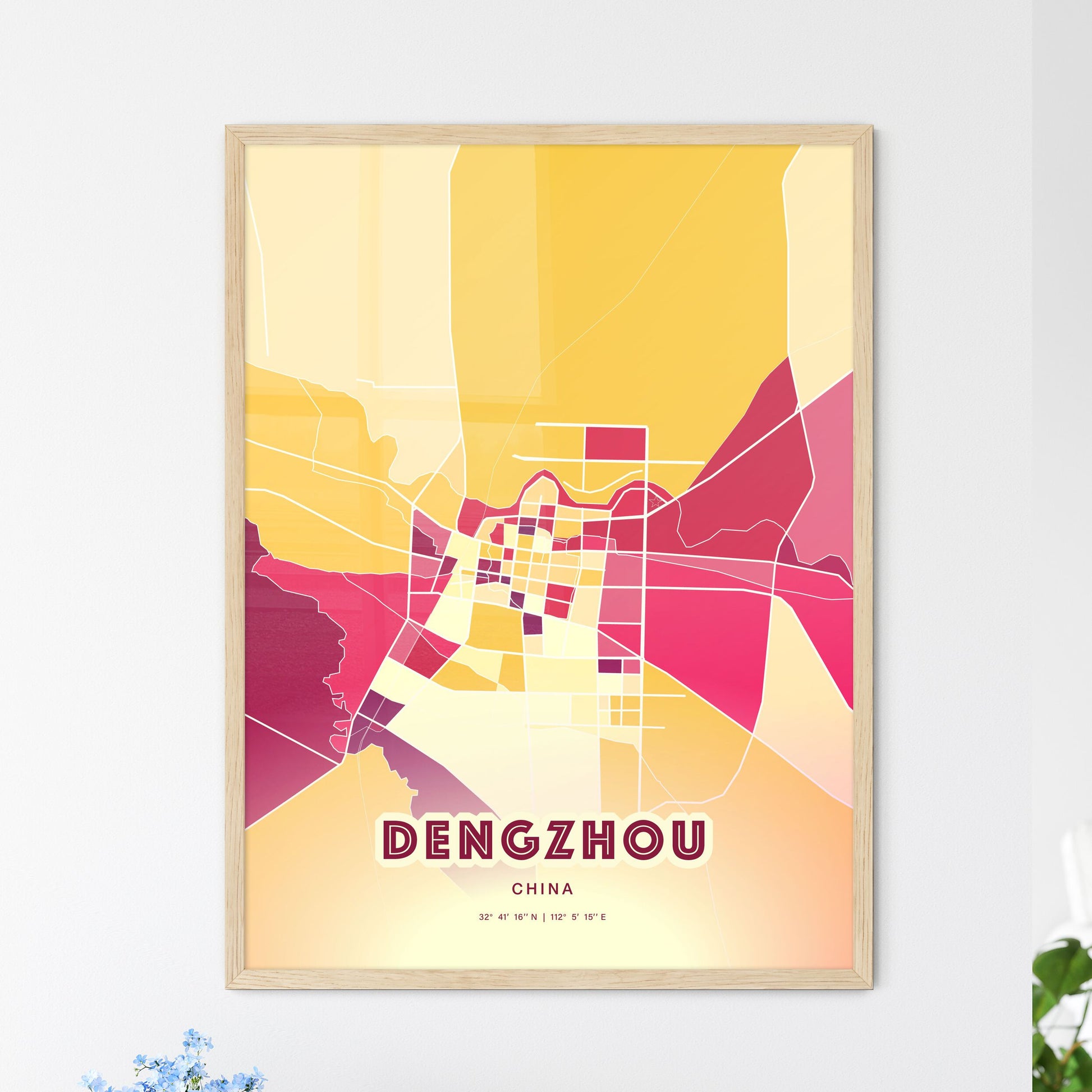 Colorful DENGZHOU CHINA Fine Art Map Hot Red