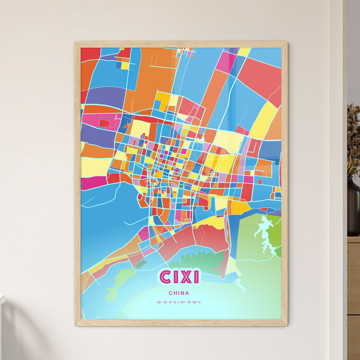 Colorful CIXI CHINA Fine Art Map Crazy Colors