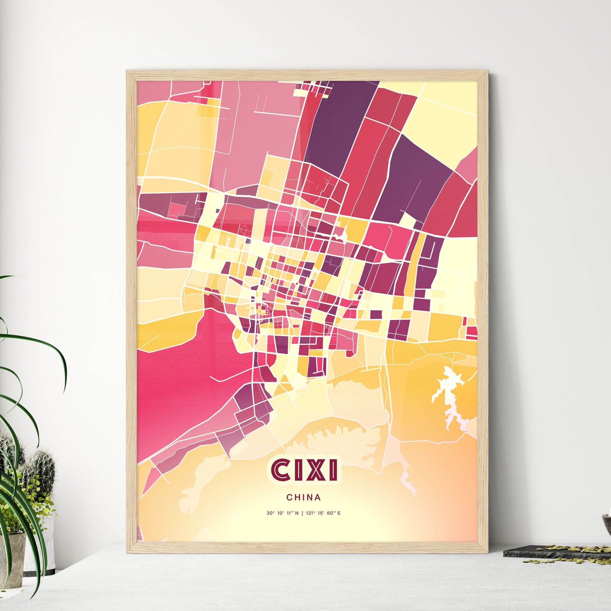 Colorful CIXI CHINA Fine Art Map Hot Red