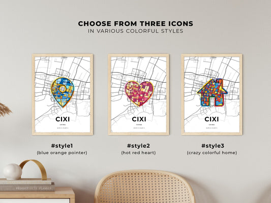 Cixi China maps with colorful icons