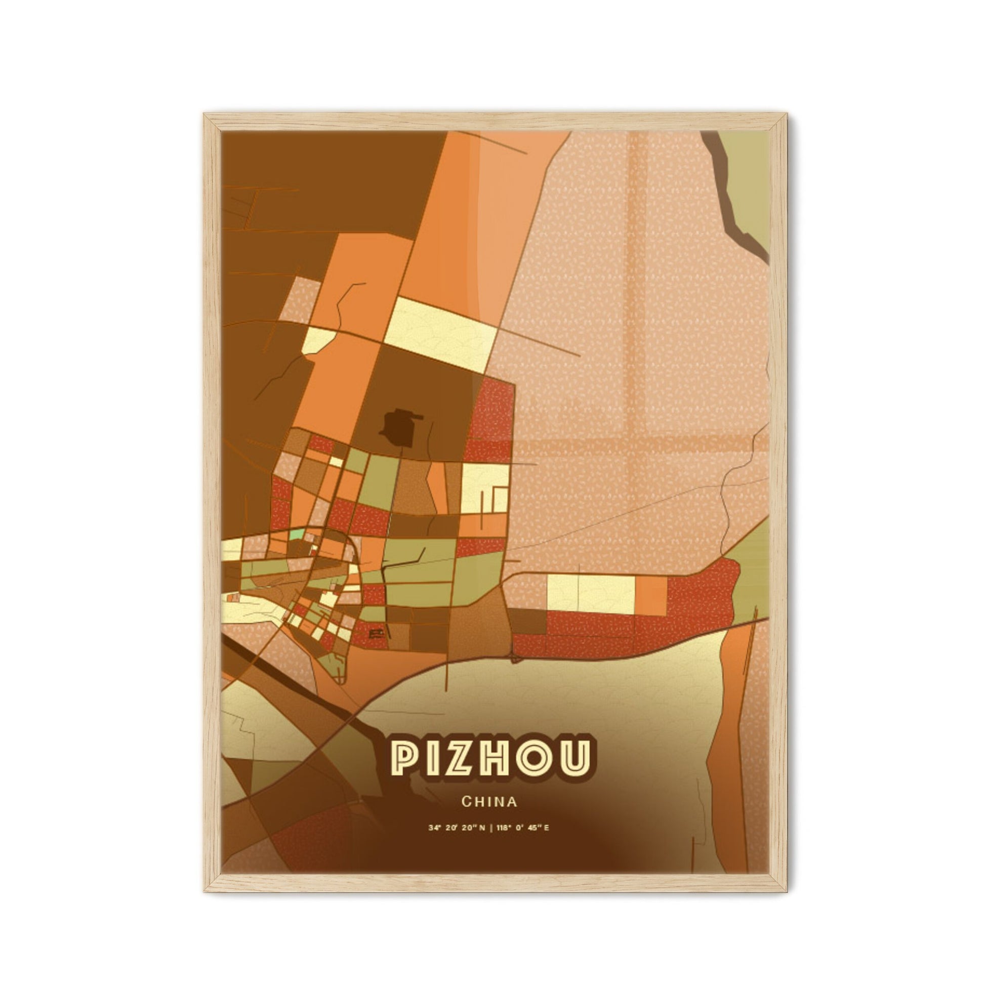 Colorful PIZHOU CHINA Fine Art Map Farmhouse