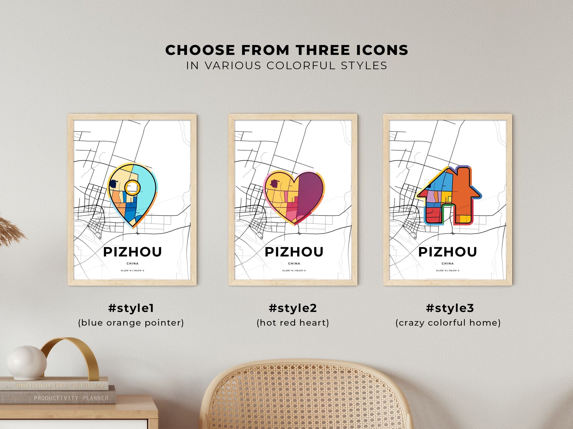 Pizhou China maps with colorful icons