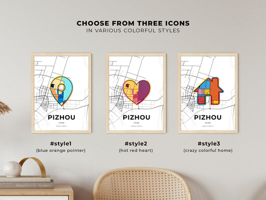 Pizhou China maps with colorful icons