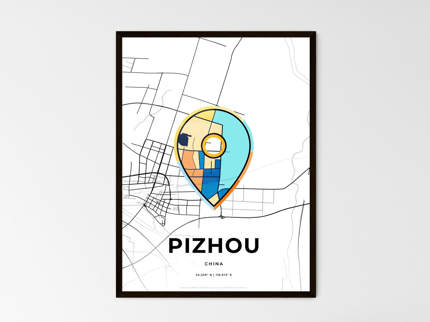 Pizhou China wedding art map with pointer icon