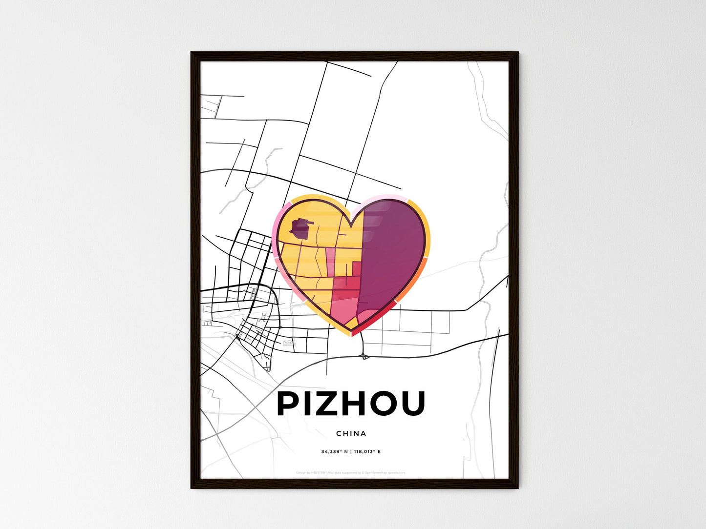 Pizhou China wedding art map with heart icon