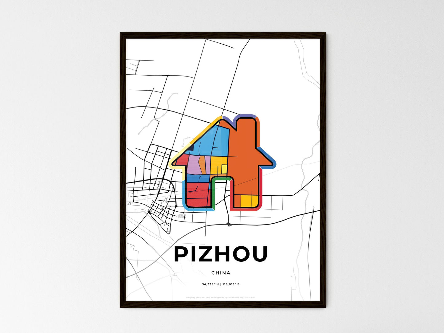 Pizhou China wedding art map with home icon
