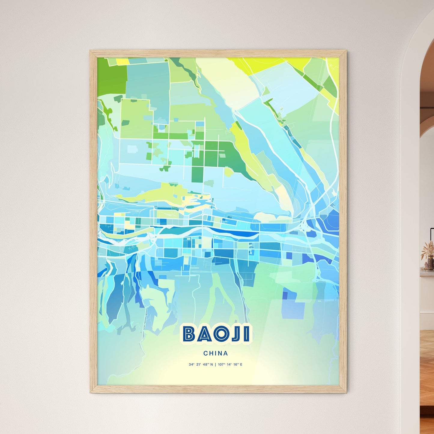 Colorful BAOJI CHINA Fine Art Map Cool Blue