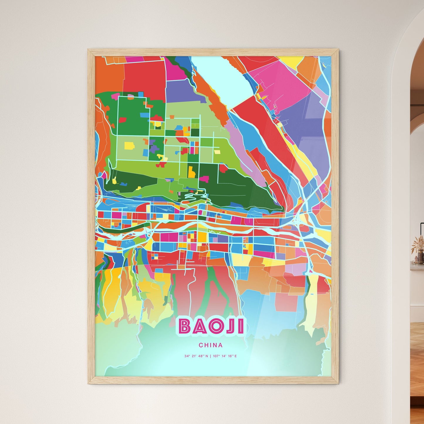 Colorful BAOJI CHINA Fine Art Map Crazy Colors
