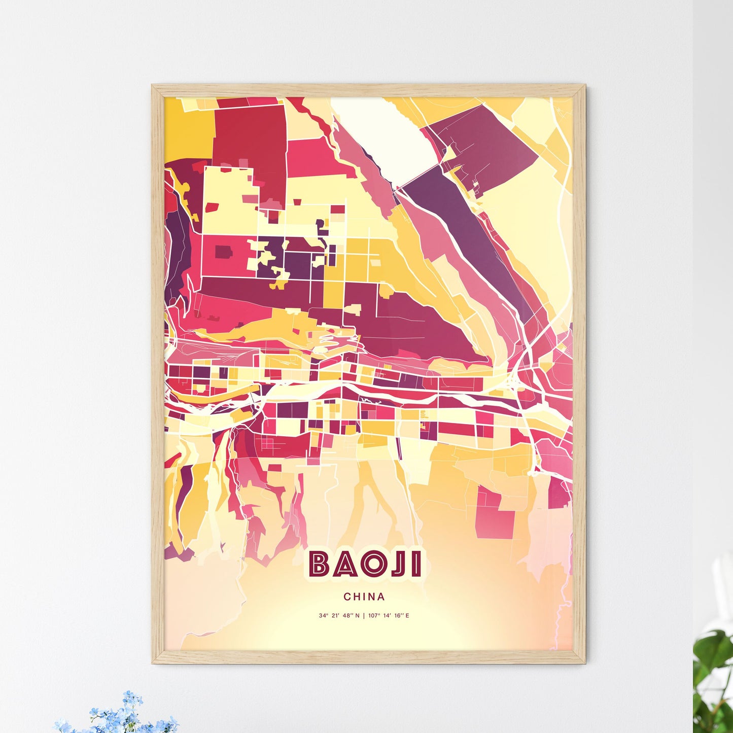 Colorful BAOJI CHINA Fine Art Map Hot Red