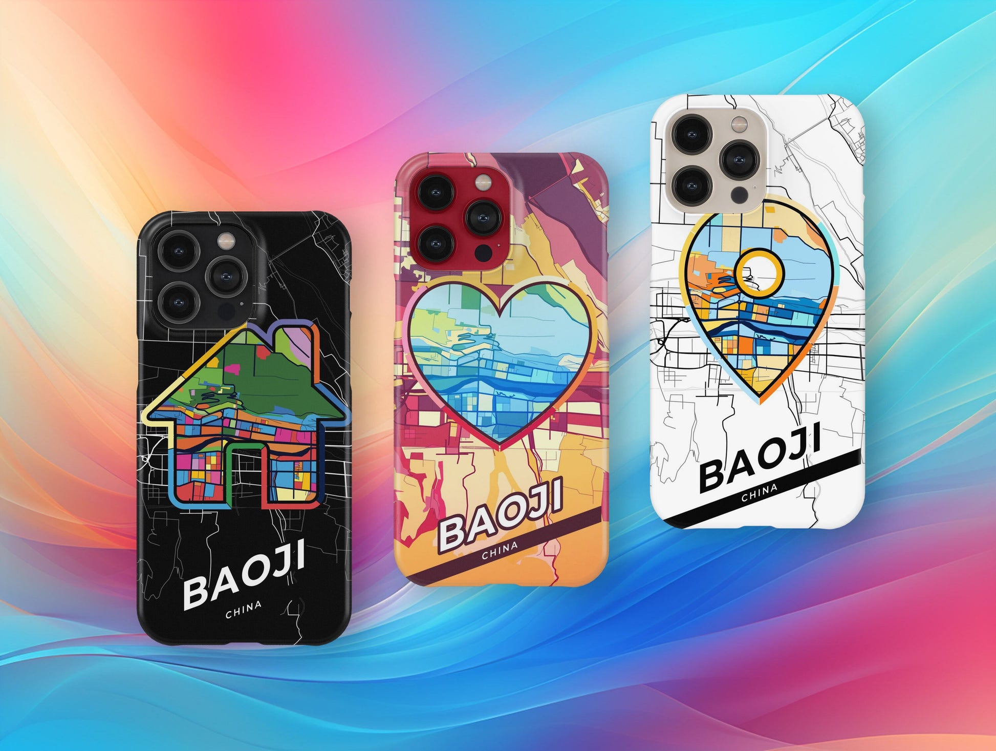 Baoji China slim phone case with colorful icon. Birthday, wedding or housewarming gift. Couple match cases.