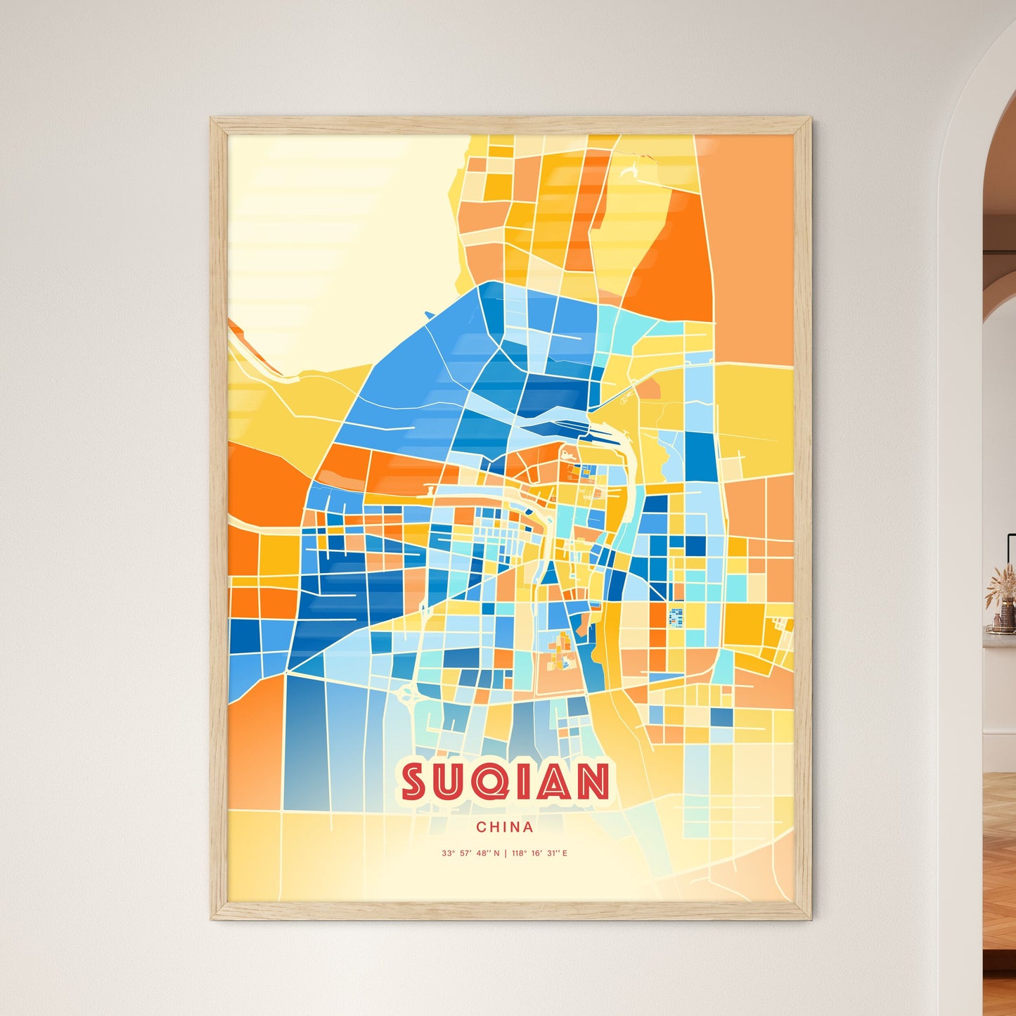 Colorful SUQIAN CHINA Fine Art Map Blue Orange