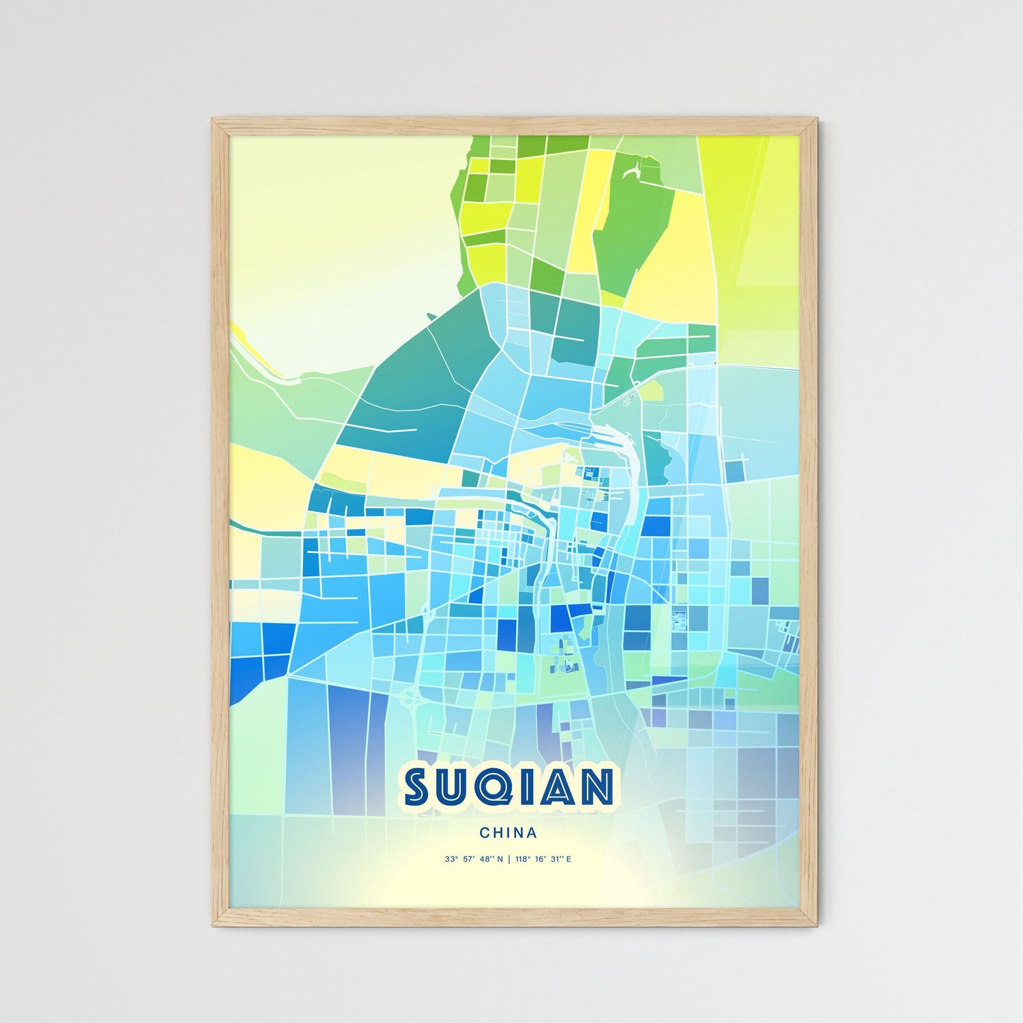 Colorful SUQIAN CHINA Fine Art Map Cool Blue