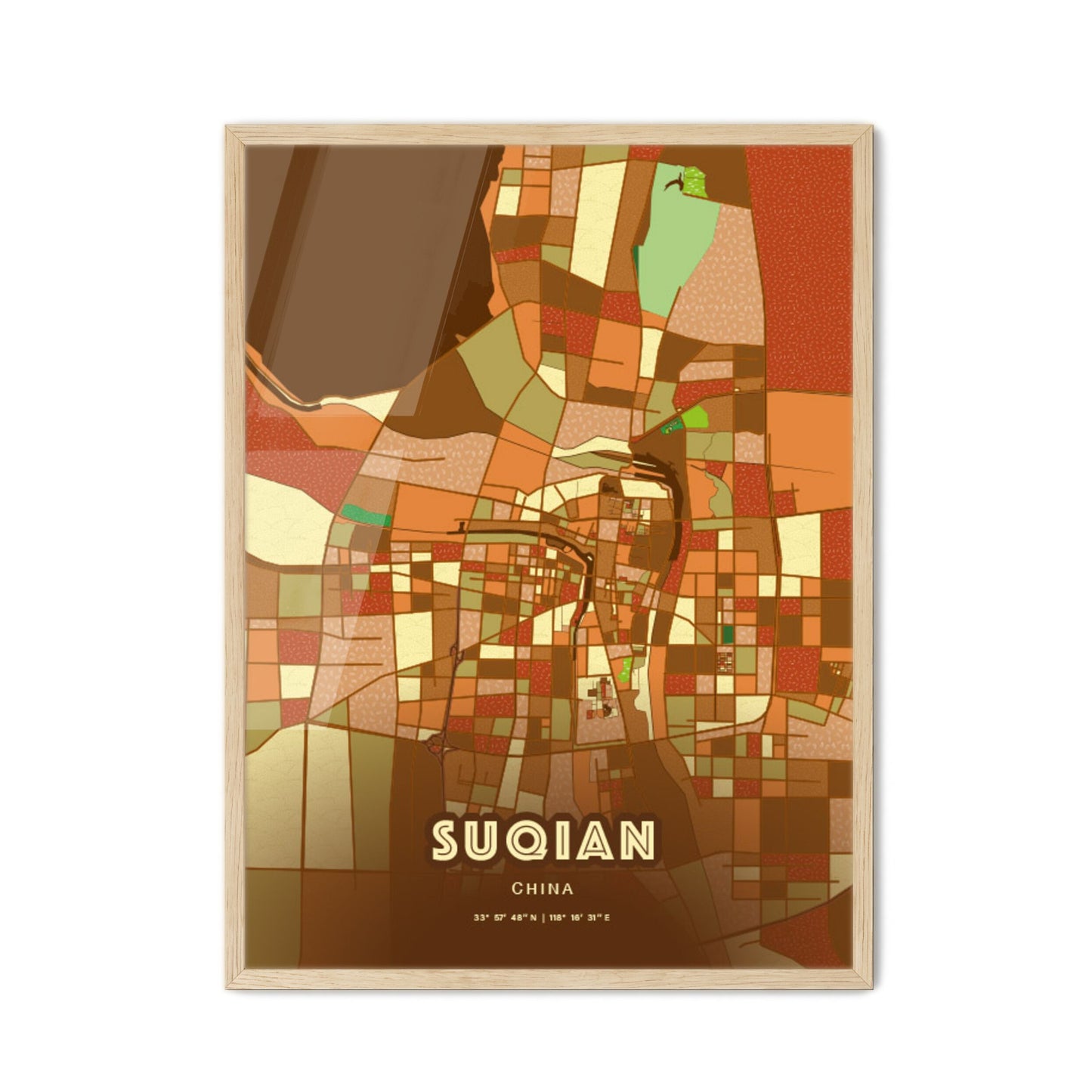 Colorful SUQIAN CHINA Fine Art Map Farmhouse