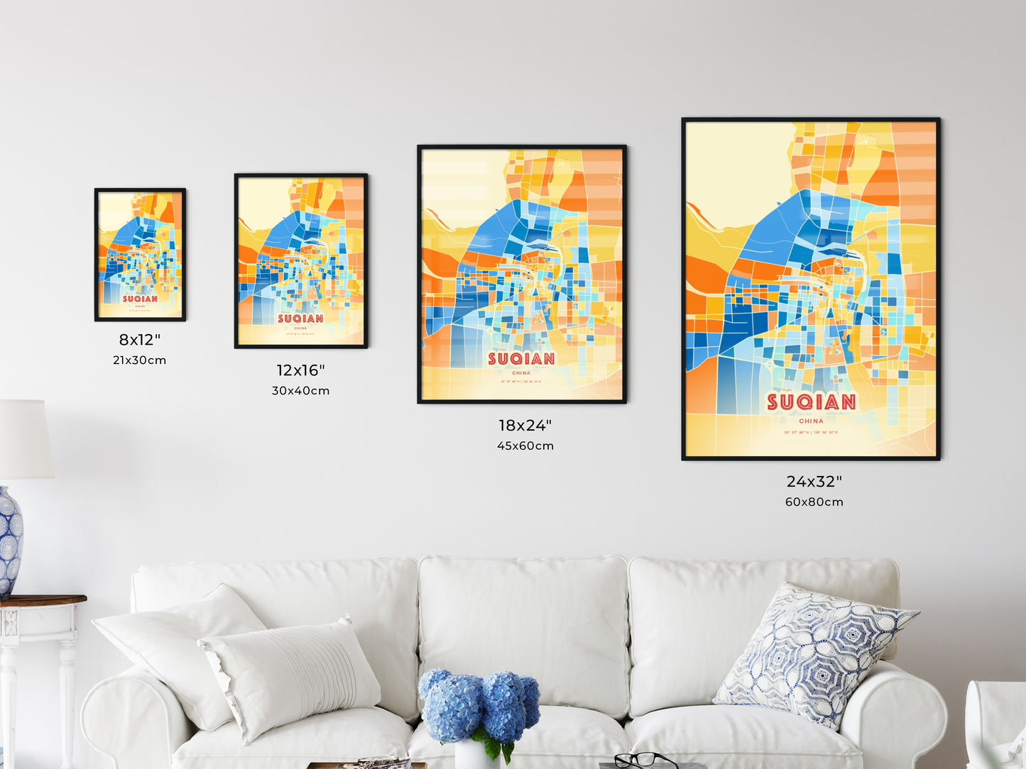 Colorful SUQIAN CHINA Fine Art Map Blue Orange