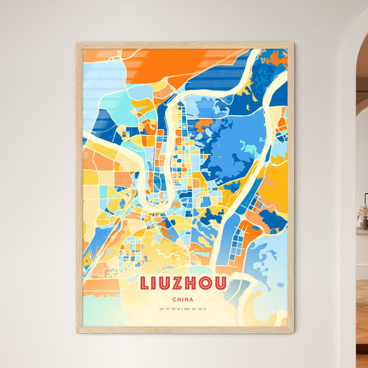 Colorful LIUZHOU CHINA Fine Art Map Blue Orange