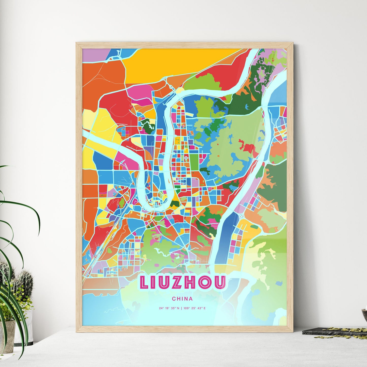Colorful LIUZHOU CHINA Fine Art Map Crazy Colors