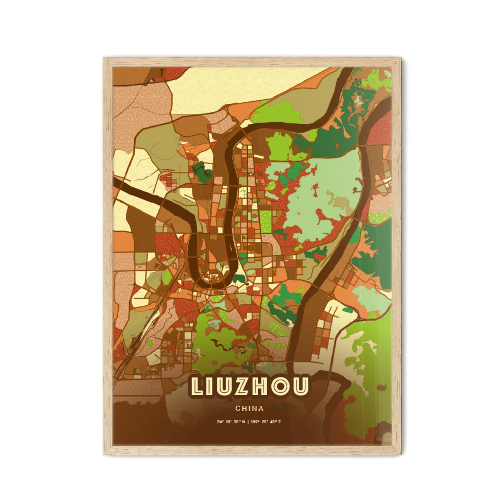 Colorful LIUZHOU CHINA Fine Art Map Farmhouse