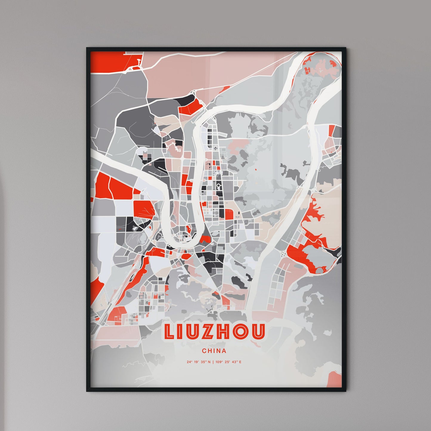 Colorful LIUZHOU CHINA Fine Art Map Modern