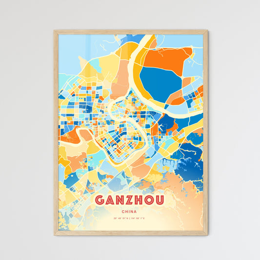 Colorful GANZHOU CHINA Fine Art Map Blue Orange