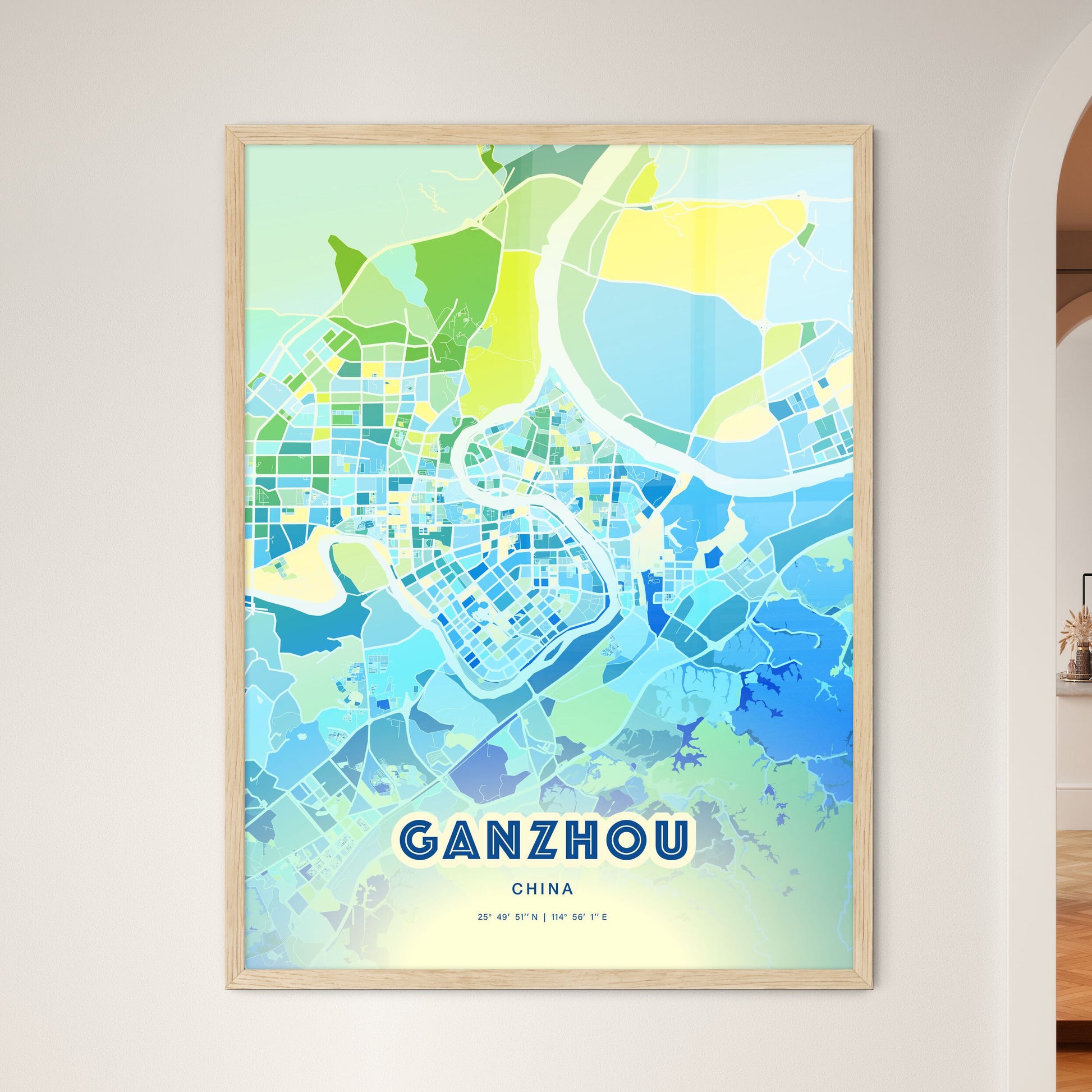 Colorful GANZHOU CHINA Fine Art Map Cool Blue