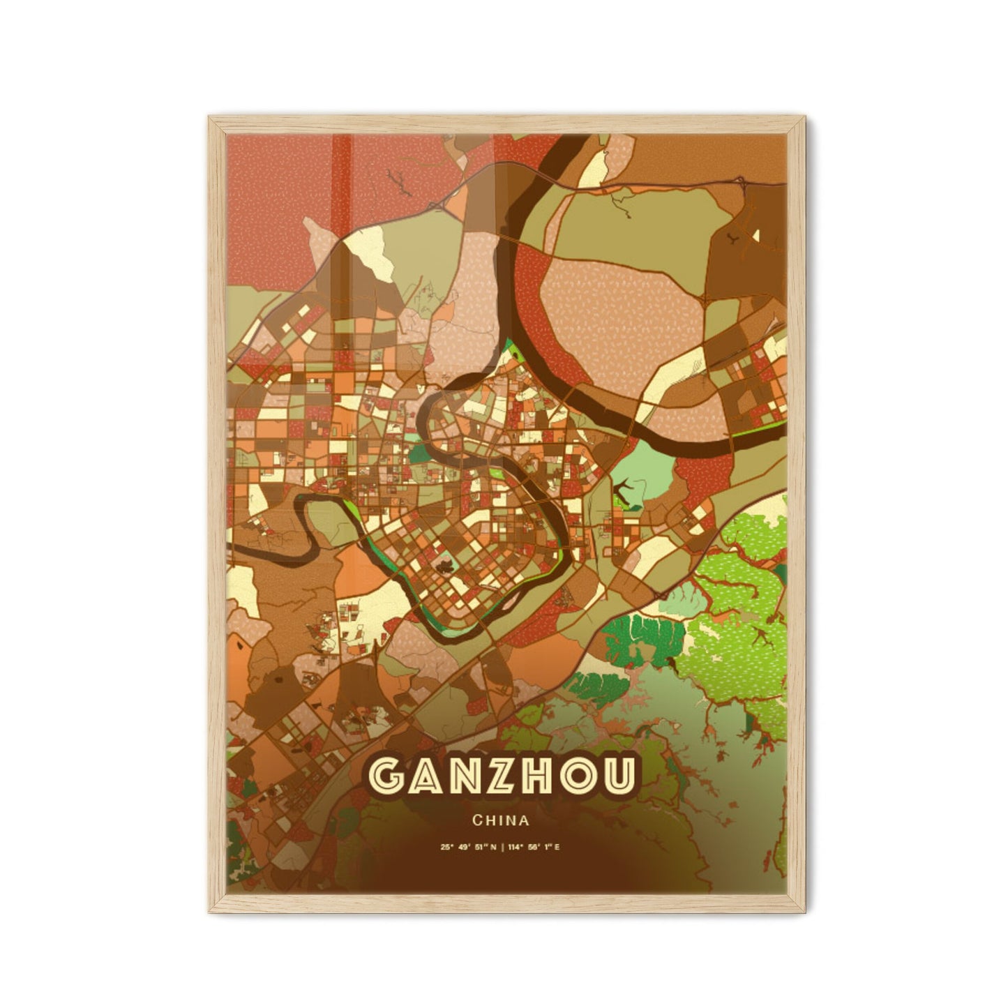 Colorful GANZHOU CHINA Fine Art Map Farmhouse