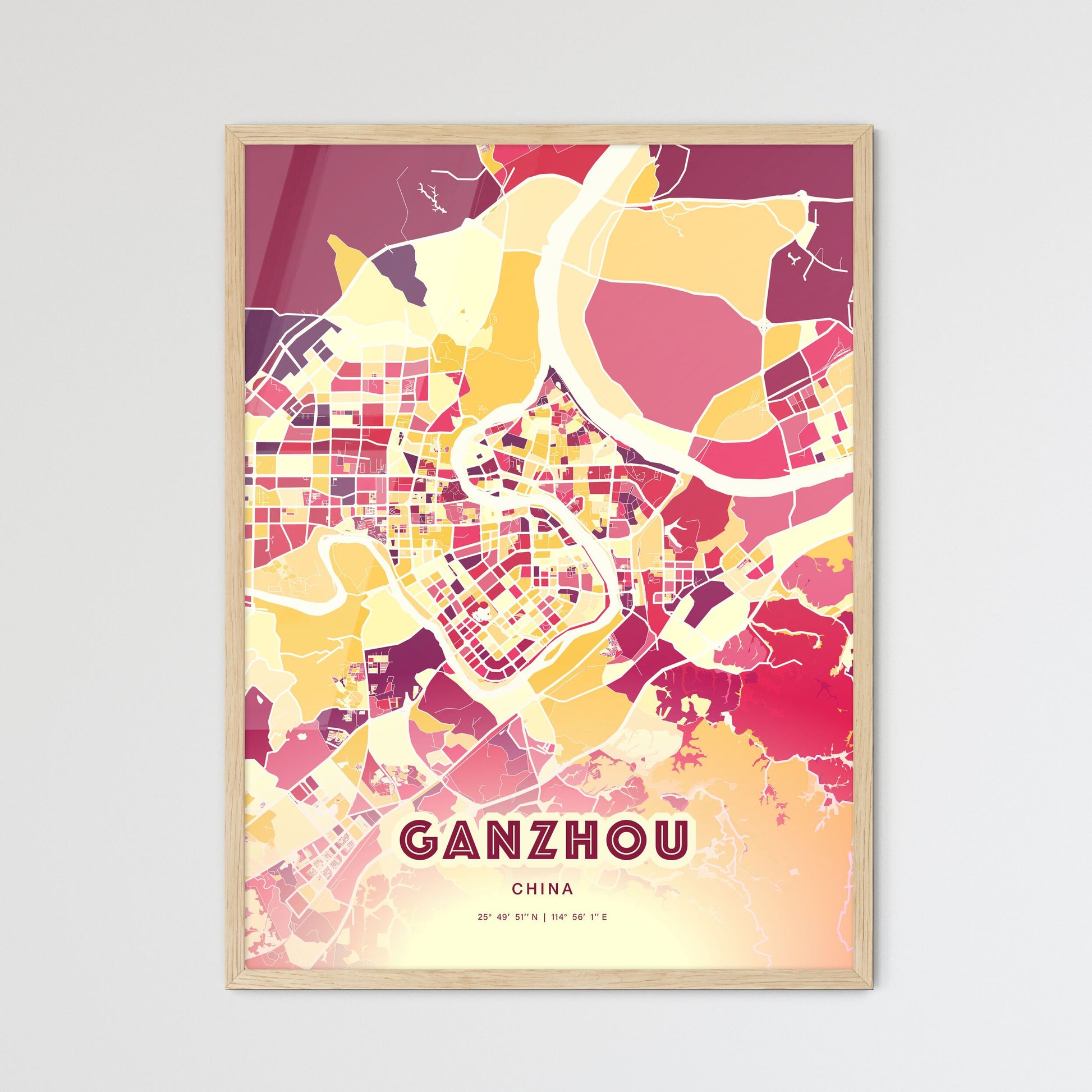 Colorful GANZHOU CHINA Fine Art Map Hot Red