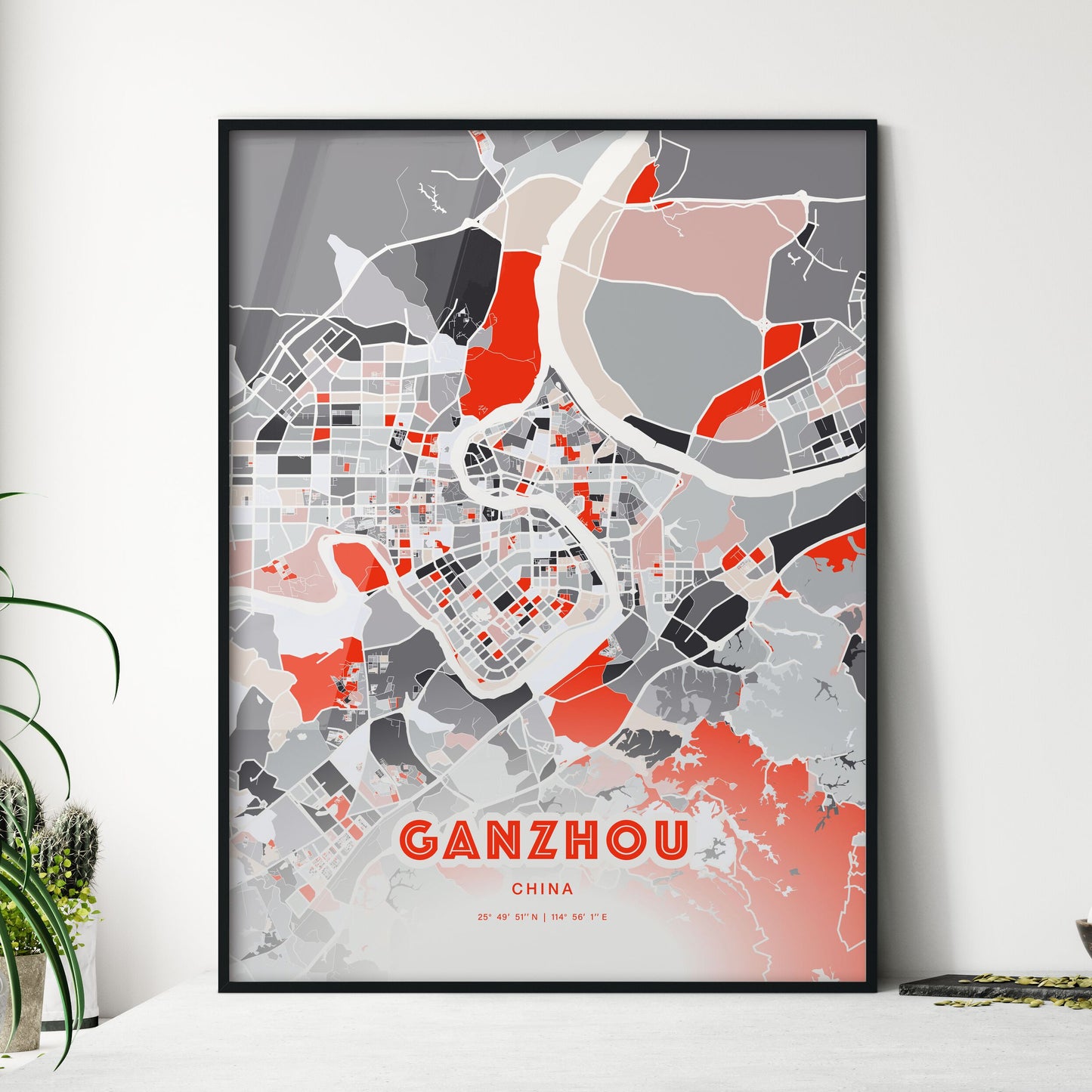 Colorful GANZHOU CHINA Fine Art Map Modern