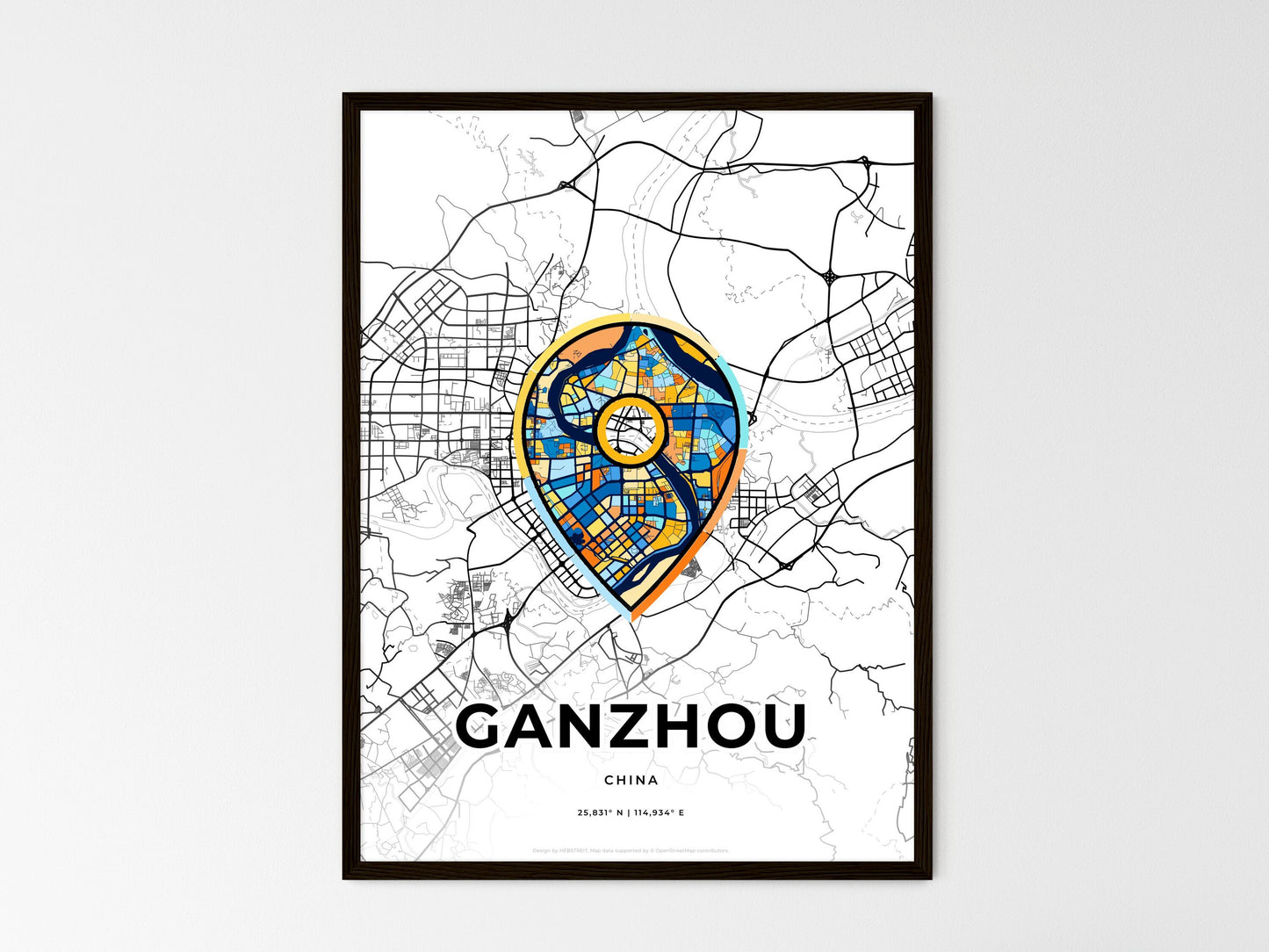 GANZHOU CHINA minimal art map with a colorful icon. Where it all began, Couple map gift. Style 1