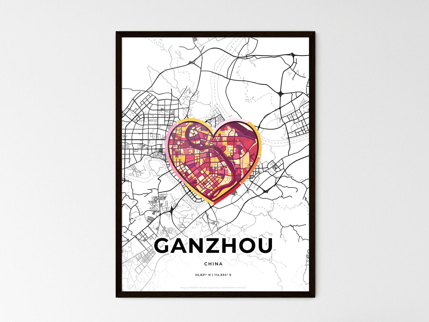 GANZHOU CHINA minimal art map with a colorful icon. Where it all began, Couple map gift. Style 2