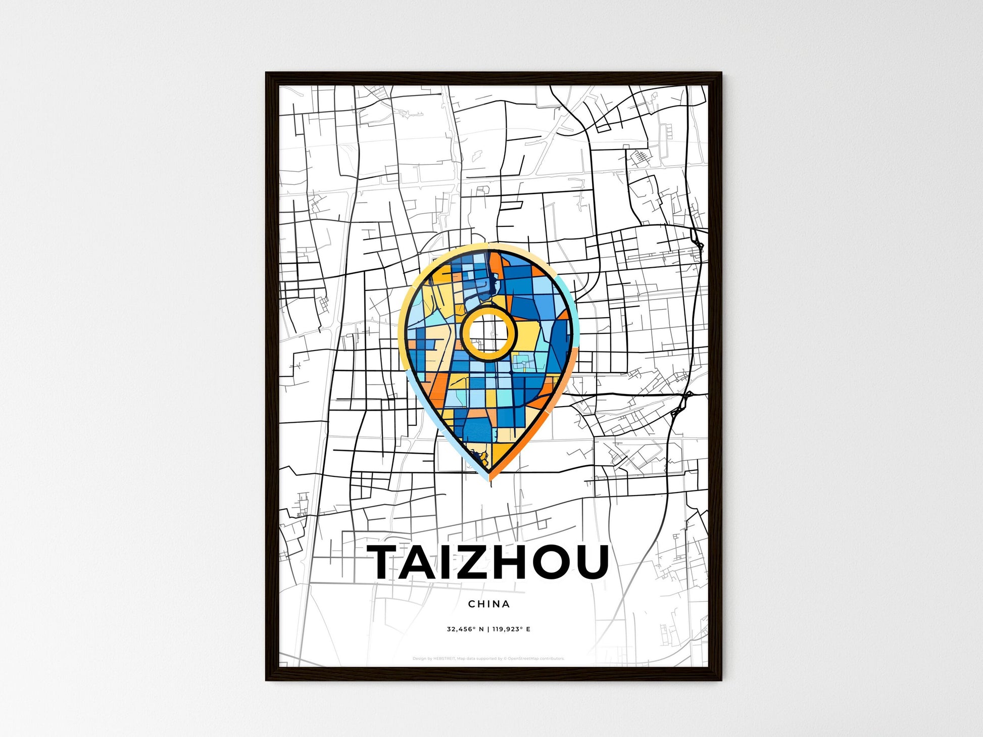 TAIZHOU CHINA minimal art map with a colorful icon. Style 1