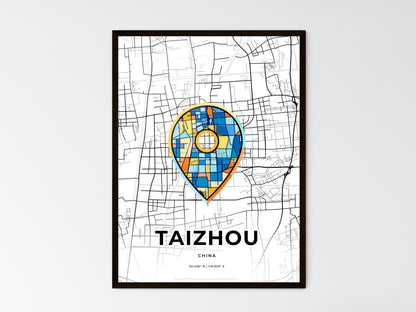 TAIZHOU CHINA minimal art map with a colorful icon. Style 1
