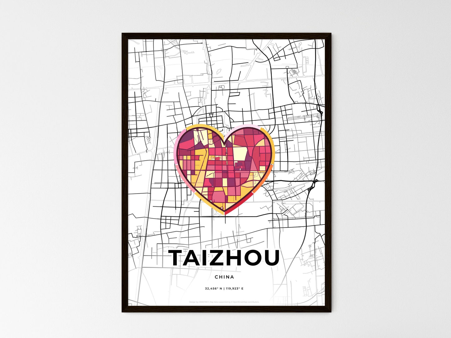 TAIZHOU CHINA minimal art map with a colorful icon. Where it all began, Couple map gift. Style 2