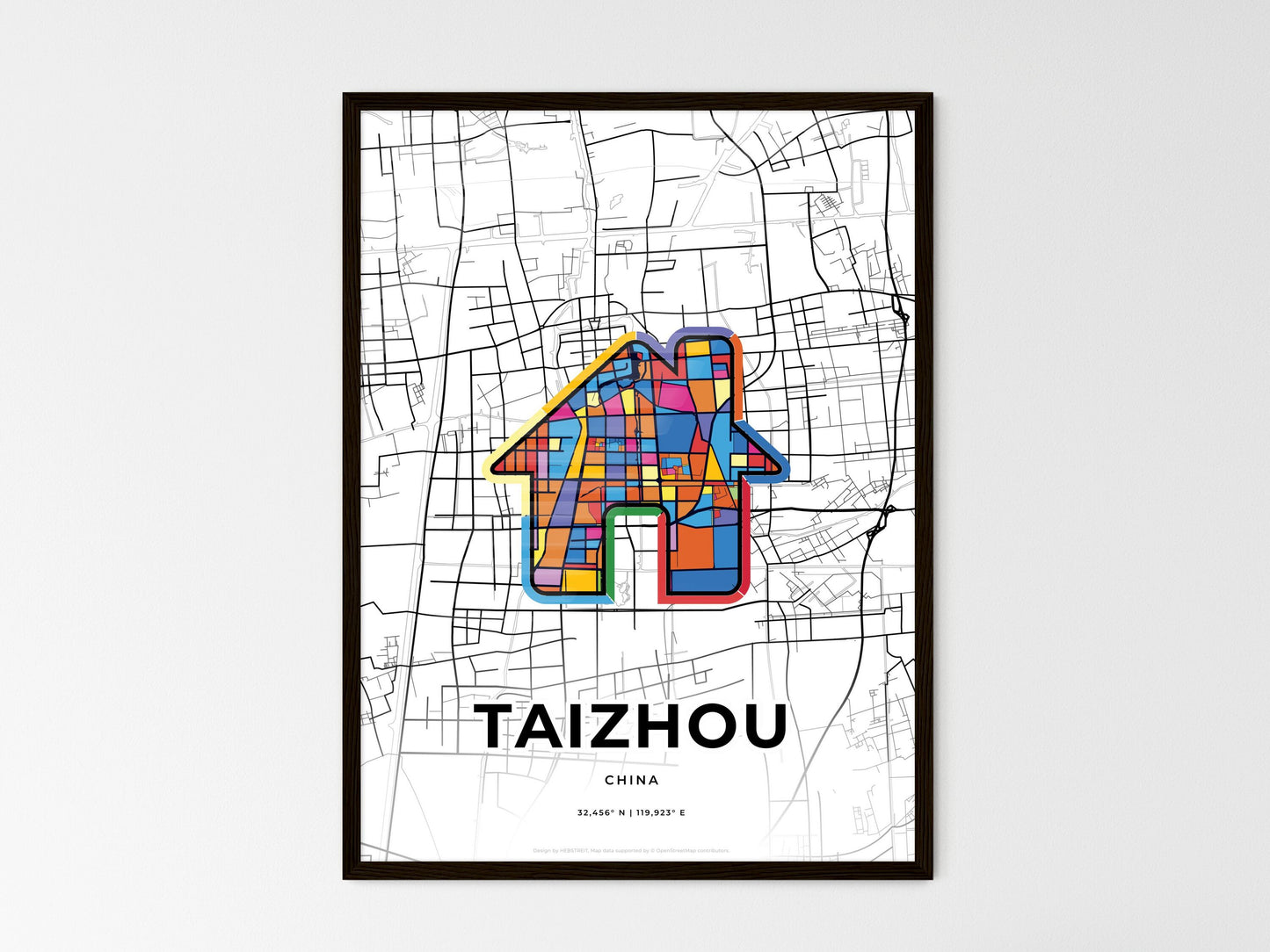 TAIZHOU CHINA minimal art map with a colorful icon. Style 3