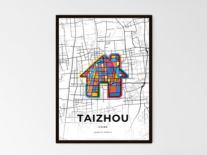 TAIZHOU CHINA minimal art map with a colorful icon. Style 3