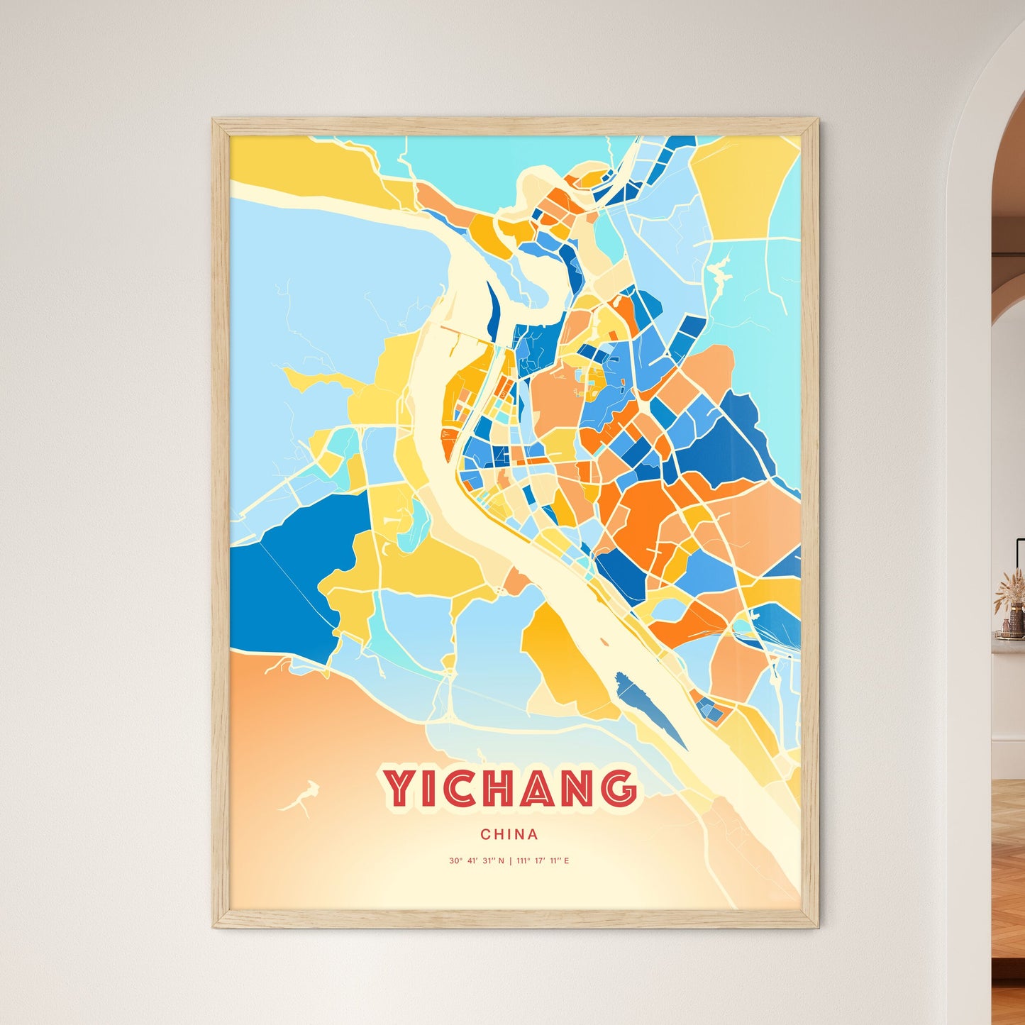 Colorful YICHANG CHINA Fine Art Map Blue Orange