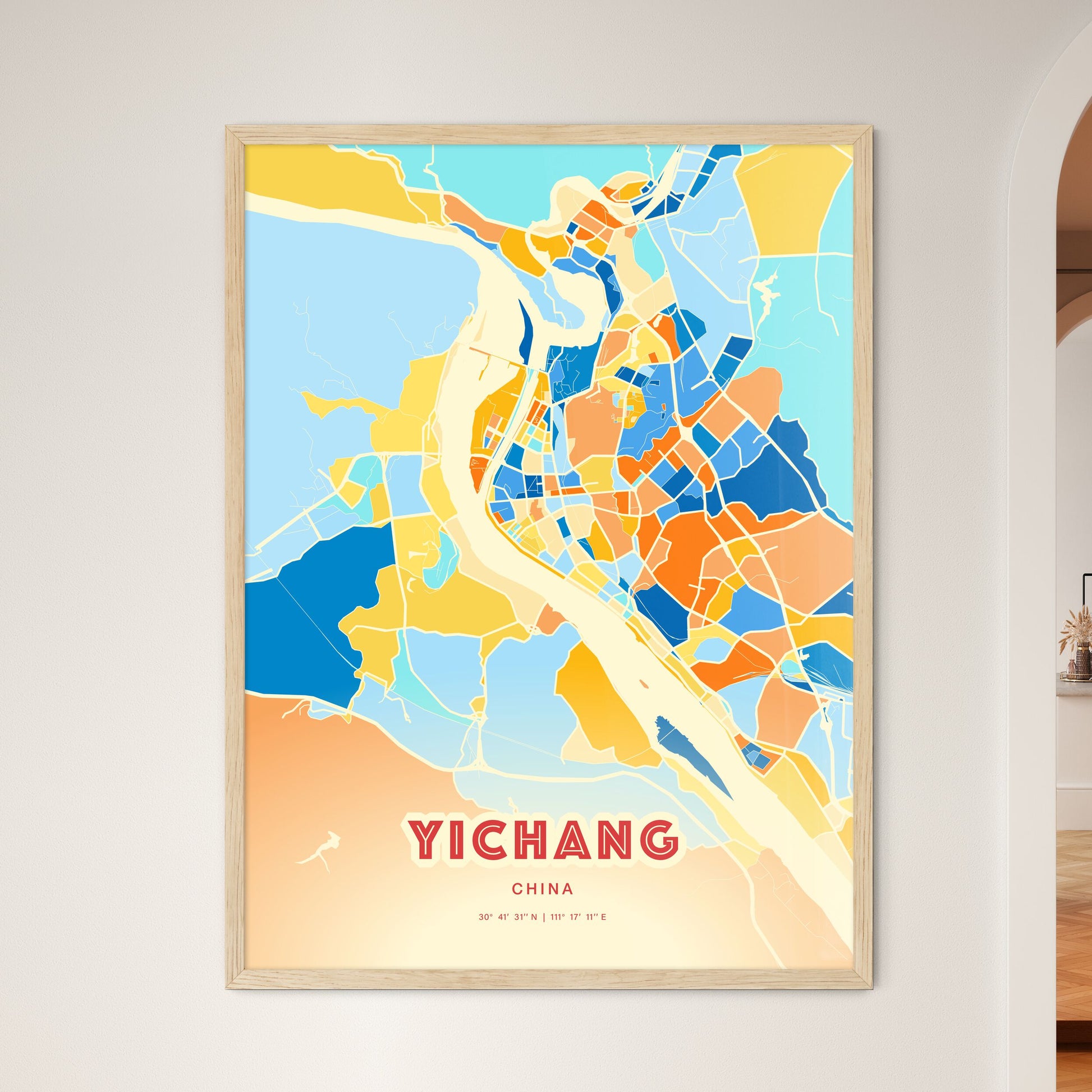 Colorful YICHANG CHINA Fine Art Map Blue Orange