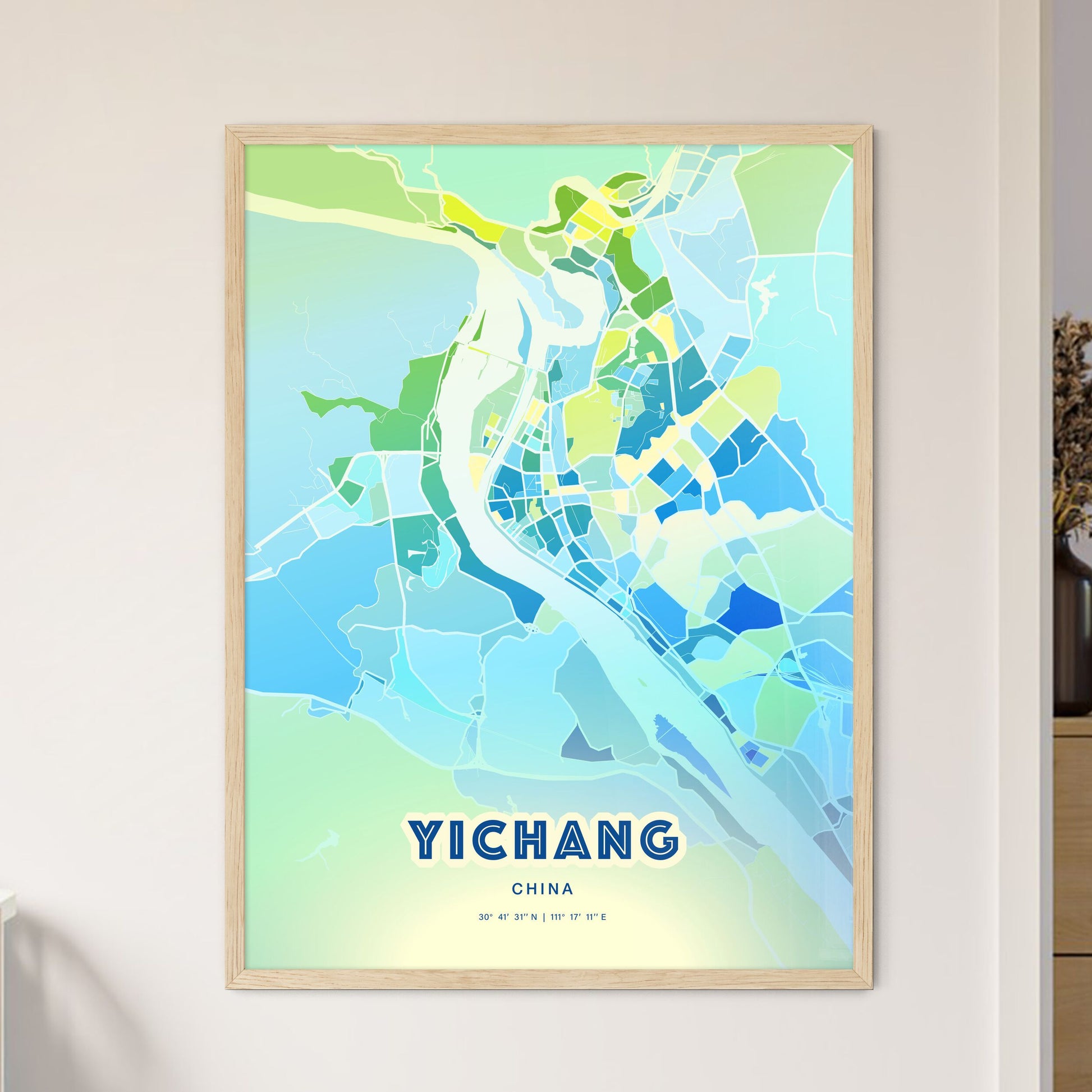 Colorful YICHANG CHINA Fine Art Map Cool Blue