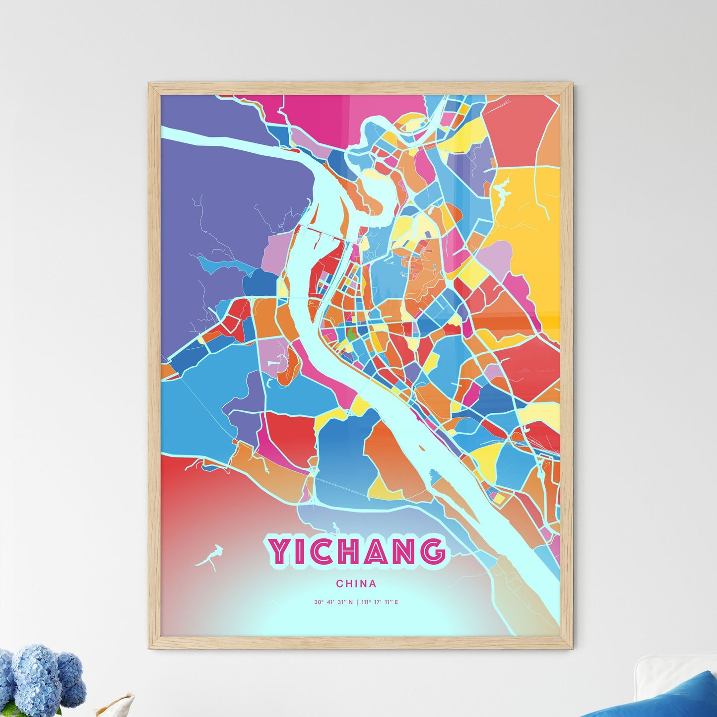 Colorful YICHANG CHINA Fine Art Map Crazy Colors