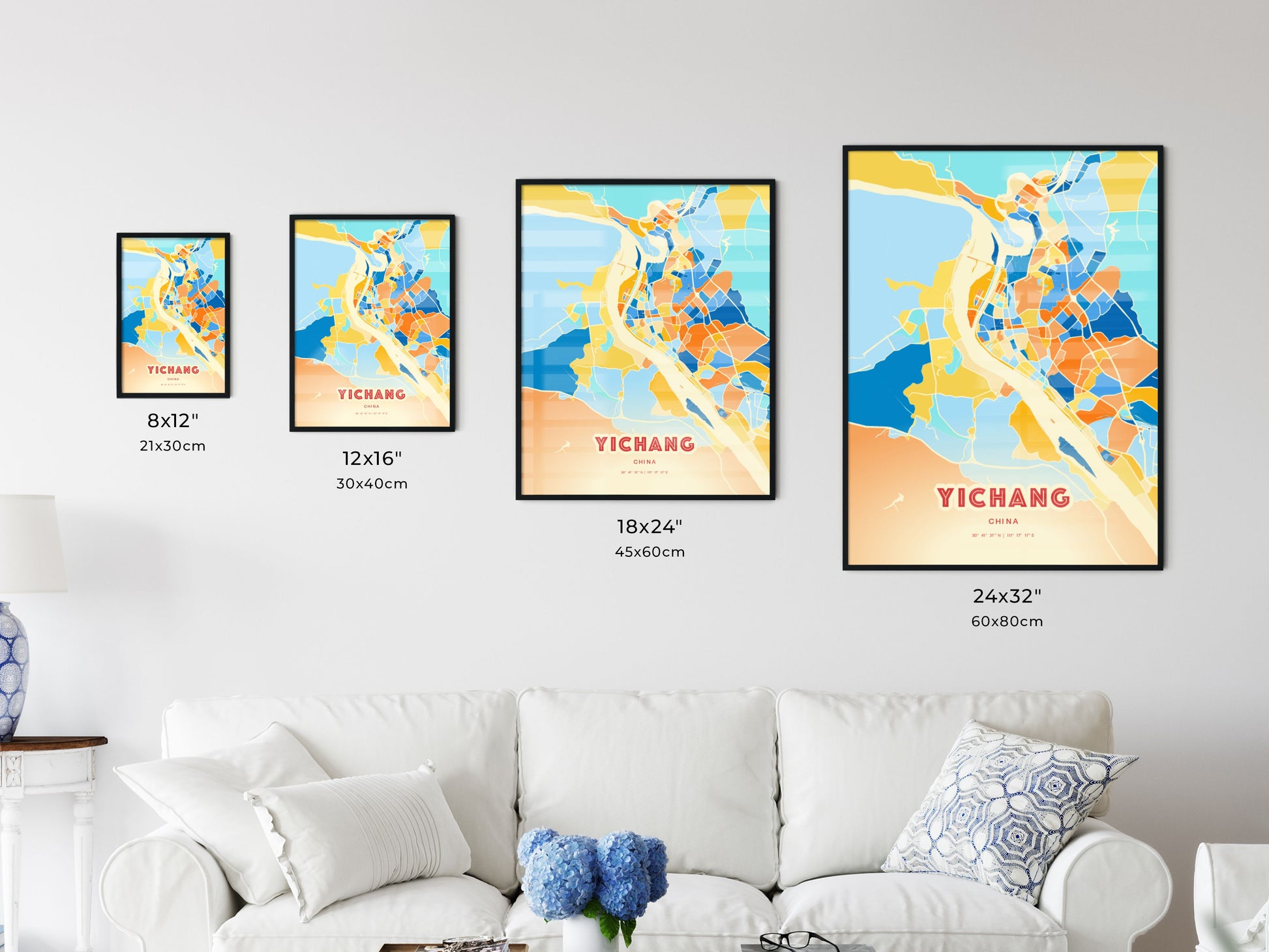 Colorful YICHANG CHINA Fine Art Map Blue Orange