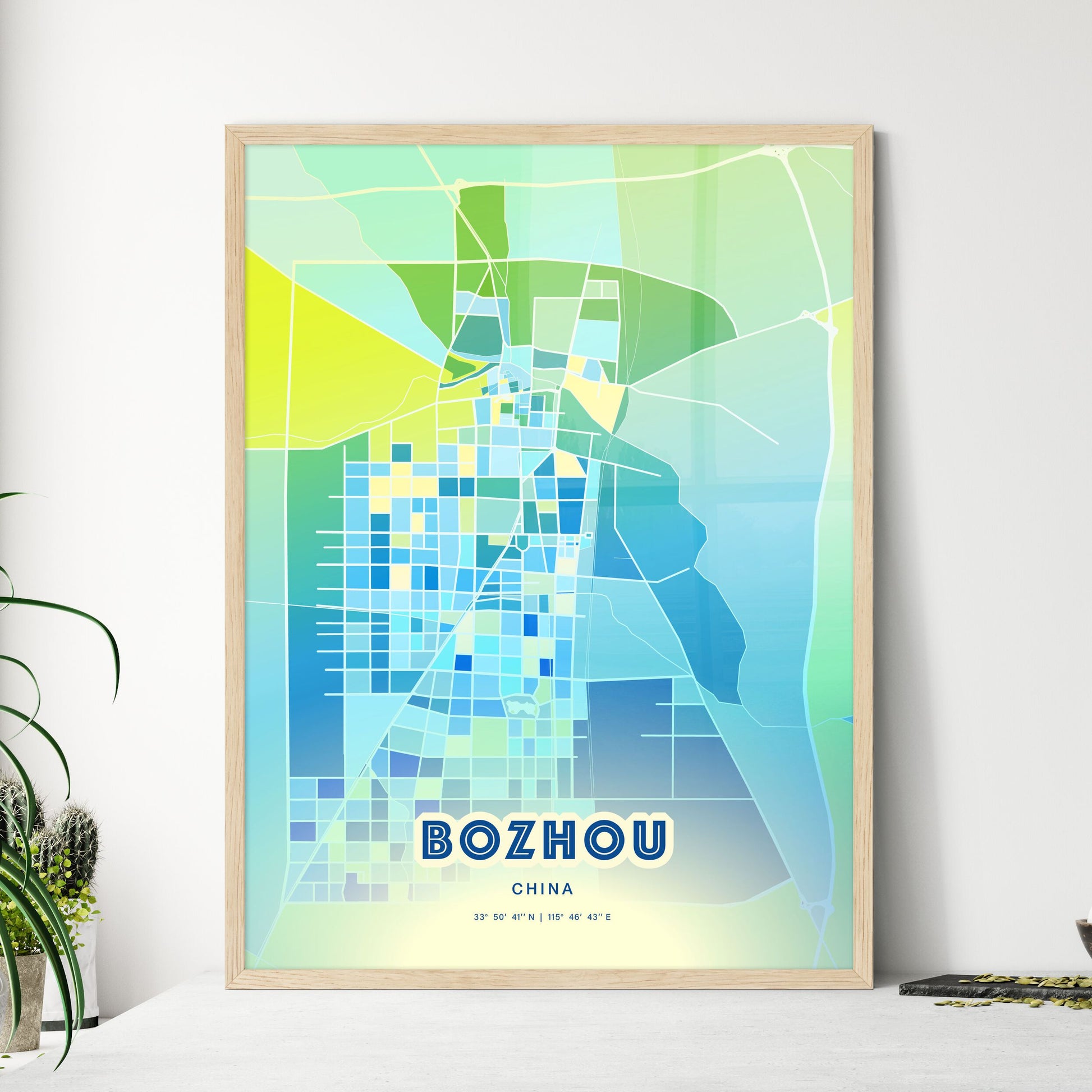 Colorful BOZHOU CHINA Fine Art Map Cool Blue