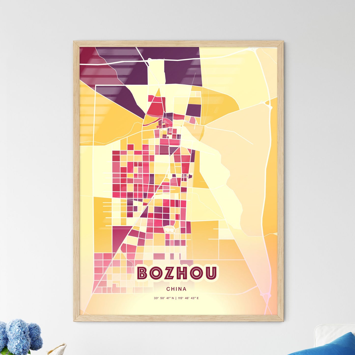 Colorful BOZHOU CHINA Fine Art Map Hot Red