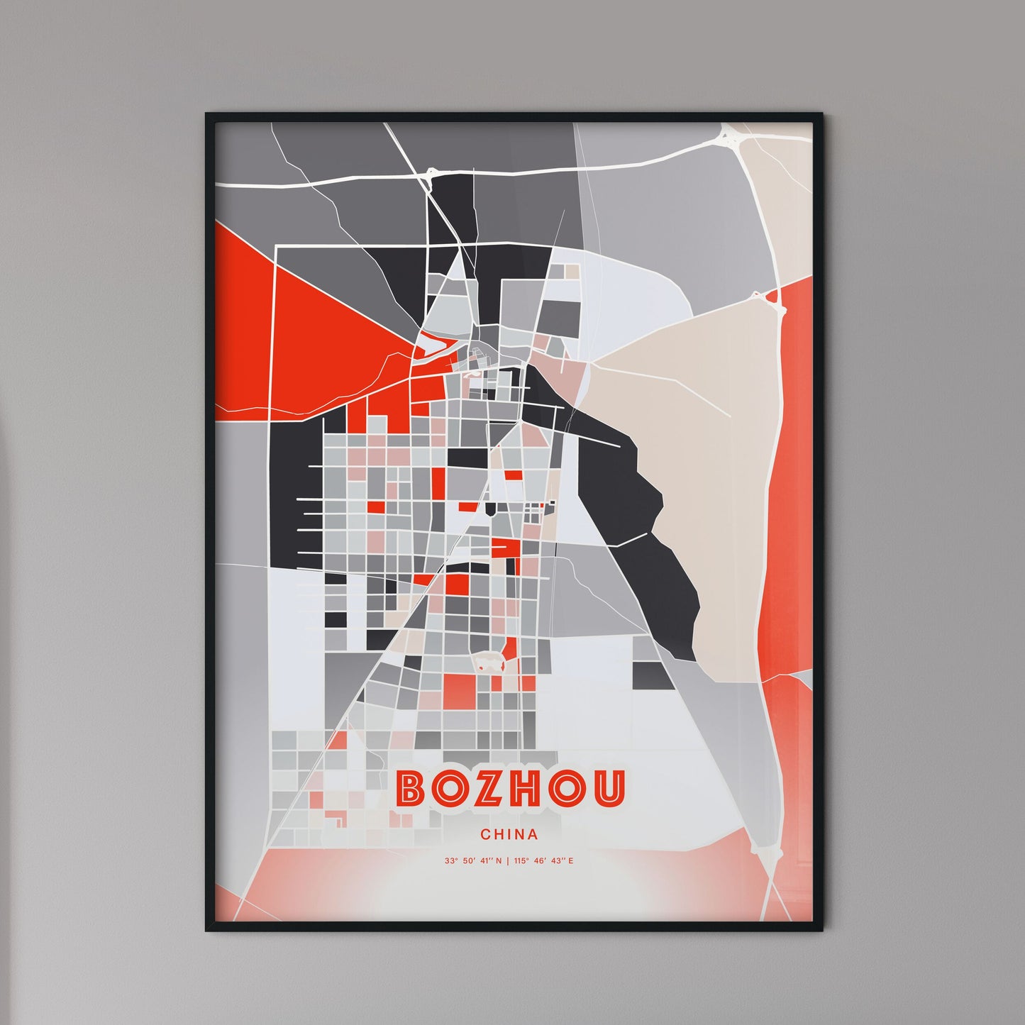 Colorful BOZHOU CHINA Fine Art Map Modern