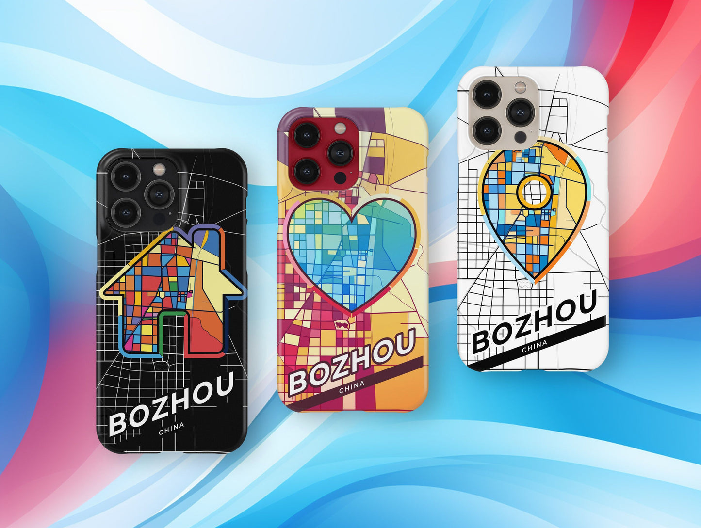 Bozhou China slim phone case with colorful icon. Birthday, wedding or housewarming gift. Couple match cases.