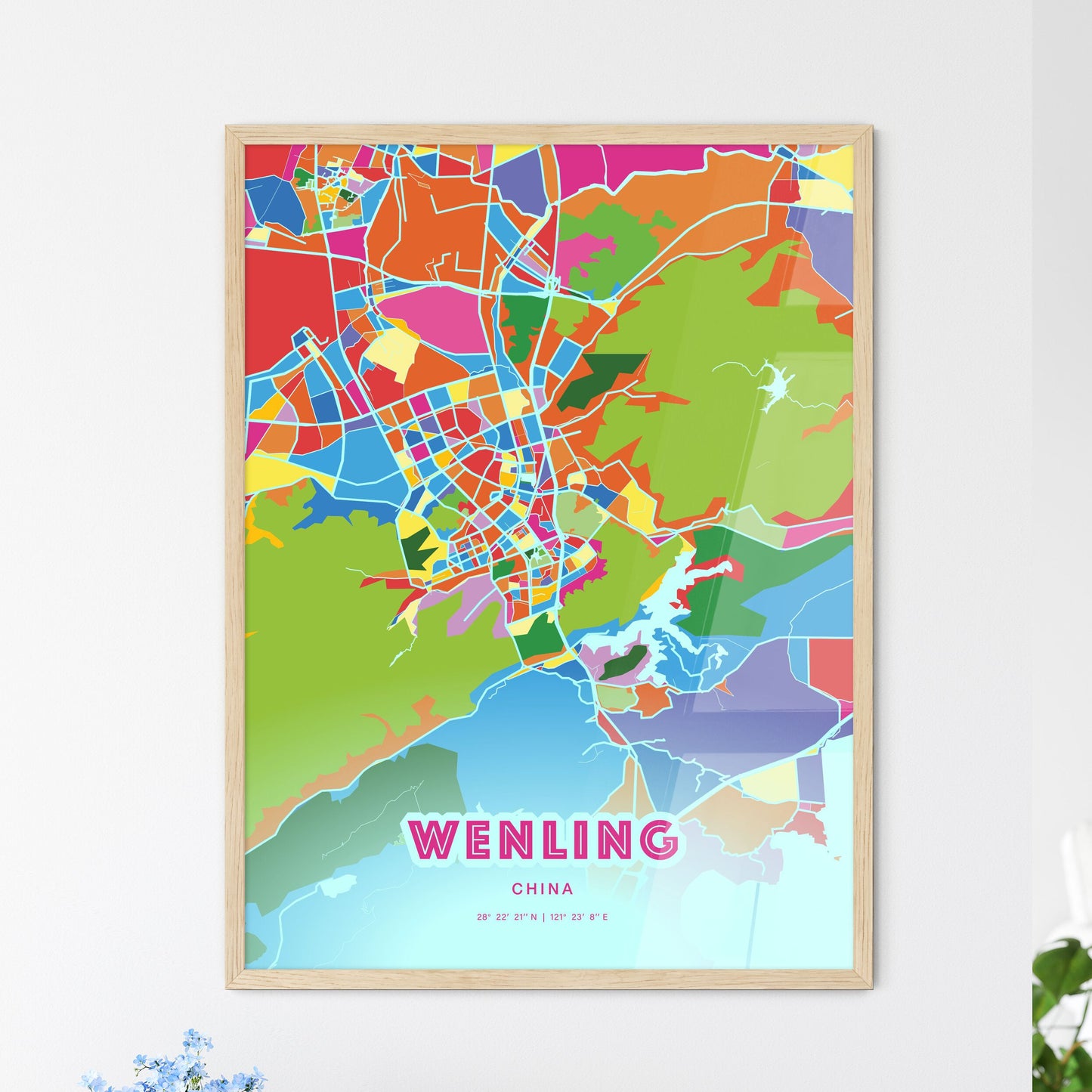 Colorful WENLING CHINA Fine Art Map Crazy Colors