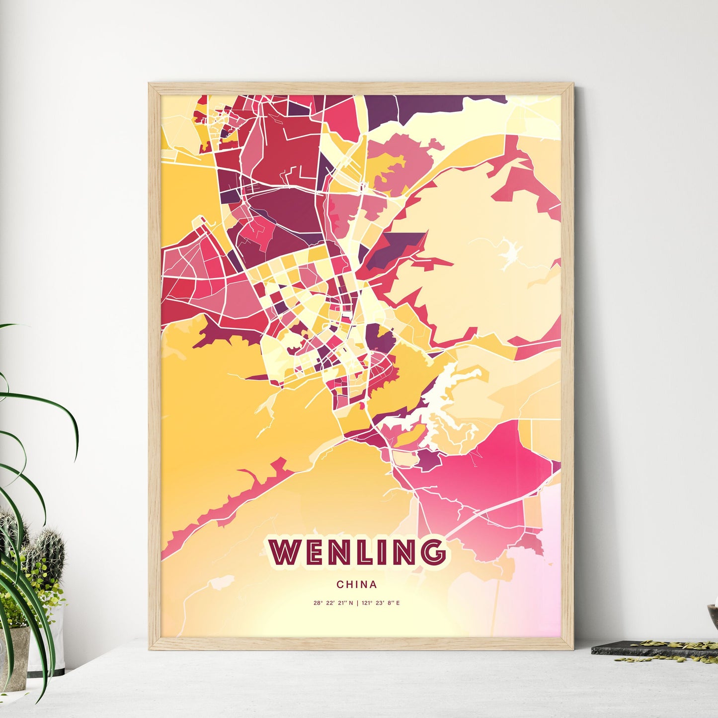 Colorful WENLING CHINA Fine Art Map Hot Red