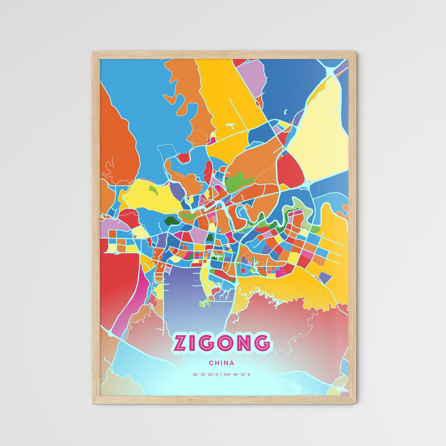 Colorful ZIGONG CHINA Fine Art Map Crazy Colors