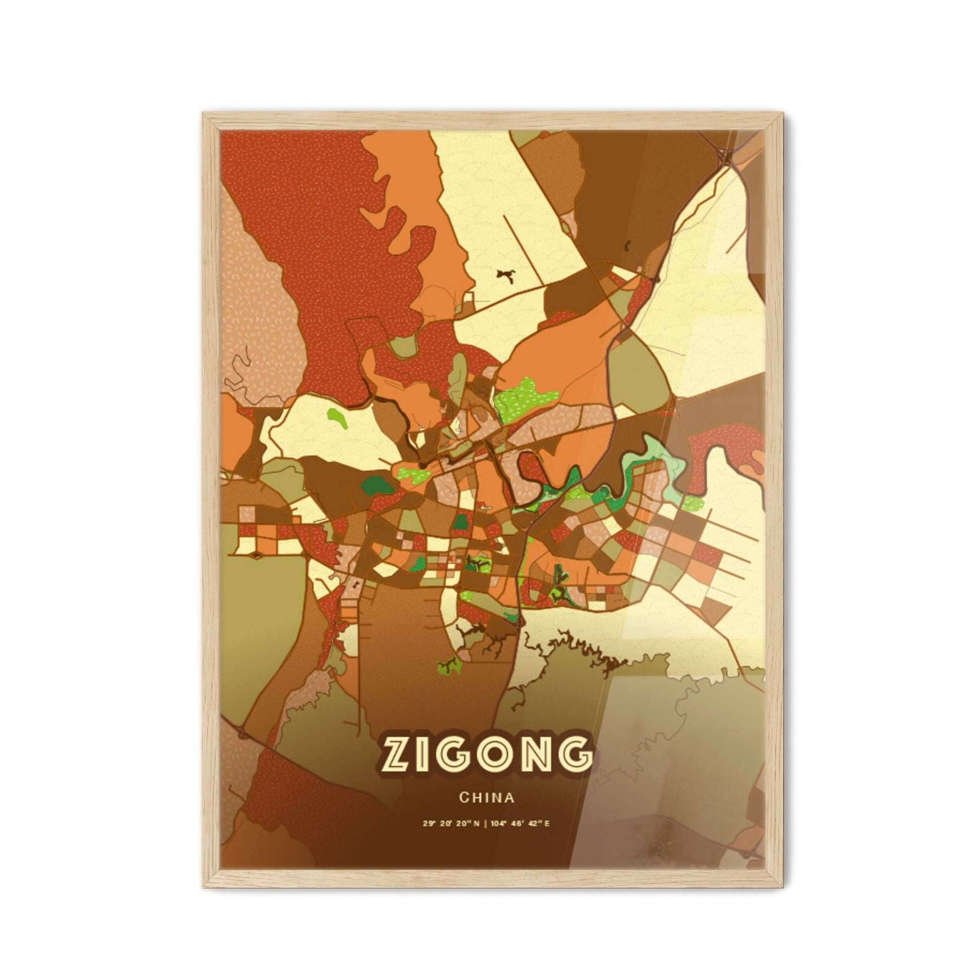 Colorful ZIGONG CHINA Fine Art Map Farmhouse